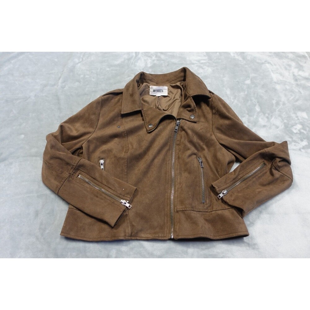 BB Dakota Women's Brown Zip Up Jet Set Moto Jacket Faux Suede